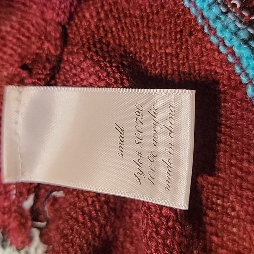 Alya (Francesca’s) Size S Teal, Black Burgundy, White Aztec Knit Hooded Cardigan - Picture 11 of 11